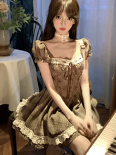 BXOXO Sweet Princess Plaid Mini Dress Women Autumn Vintage Lace Patchwork Puff-Sleeve Dress Cute Casual Fairy Evening Party Dress New